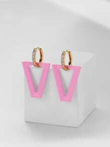 Thả hoa tai Khối Zirconia  Chi tiết Tam giác - Bụi hồng - Xem 2