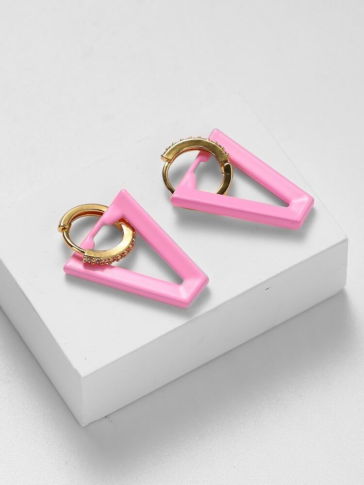 Thả hoa tai Khối Zirconia  Chi tiết Tam giác - Bụi hồng - Xem 4