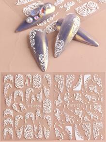 FULL BEAUTY 2 tấm Hoa Hồng Họa Tiết Móng Tay Nghệ Thuật Miếng Dán Móng Tay DIY - trắng - Xem 1