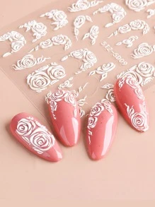 FULL BEAUTY 2 tấm Hoa Hồng Họa Tiết Móng Tay Nghệ Thuật Miếng Dán Móng Tay DIY - trắng - Xem 2