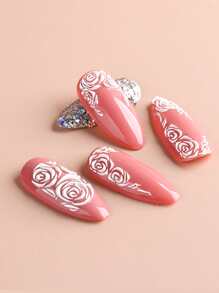 FULL BEAUTY 2 tấm Hoa Hồng Họa Tiết Móng Tay Nghệ Thuật Miếng Dán Móng Tay DIY - trắng - Xem 3