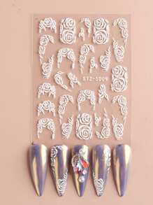 FULL BEAUTY 2 tấm Hoa Hồng Họa Tiết Móng Tay Nghệ Thuật Miếng Dán Móng Tay DIY - trắng - Xem 4