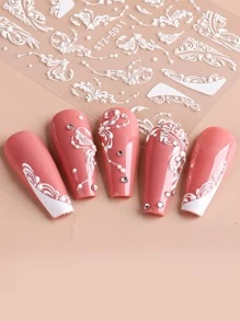 FULL BEAUTY 2 tấm Hoa Hồng Họa Tiết Móng Tay Nghệ Thuật Miếng Dán Móng Tay DIY - trắng - Xem 5
