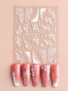 FULL BEAUTY 2 tấm Hoa Hồng Họa Tiết Móng Tay Nghệ Thuật Miếng Dán Móng Tay DIY - trắng - Xem 6