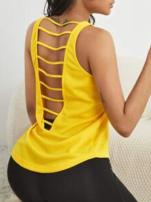 Core Rhythm Strappy Back Crop Sports Tank Topworkout Tank Top - Yellow - View 1