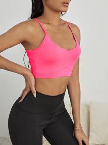 Neon Pink Crisscross Backless Sports Bra - Hot Pink - View 3