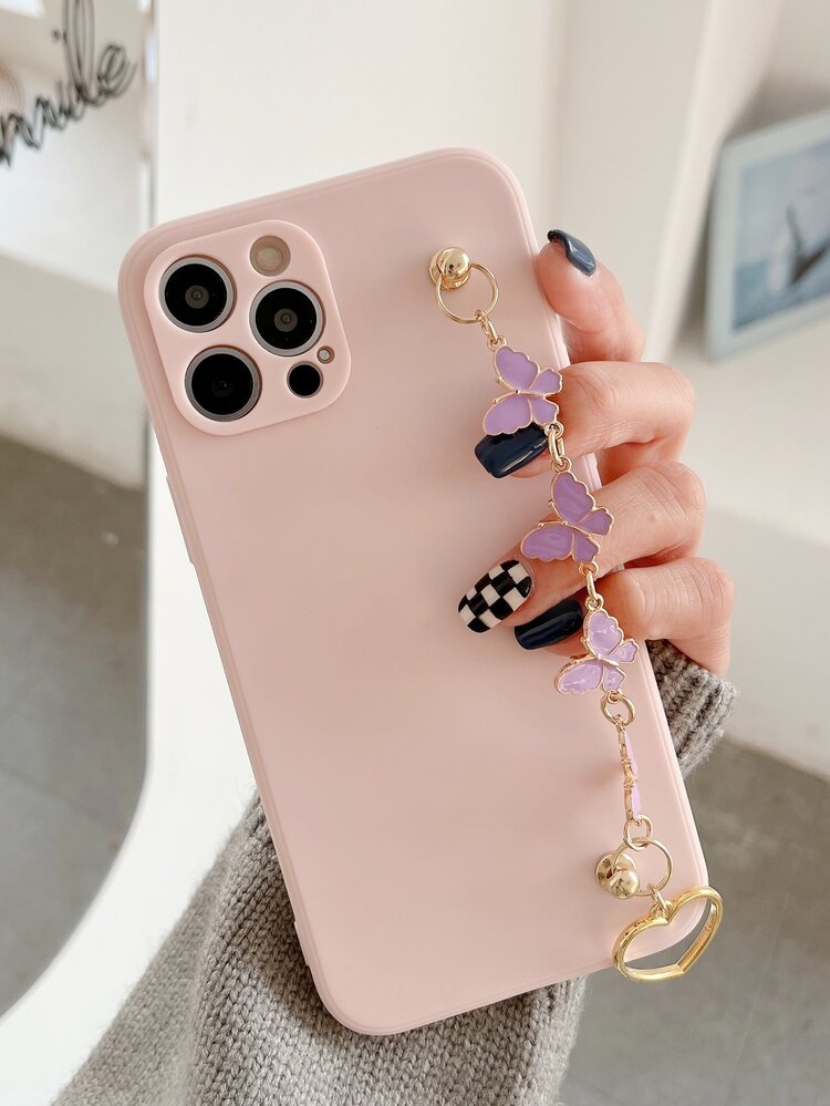 Funda de móvil simple con con mariposa con tira de mano - Rosa - Añade 2