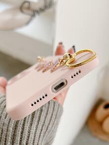 Plain Phone Case With Butterfly Hand Strap - Pink - View 3
