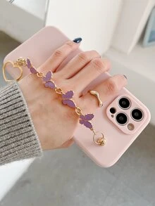 Plain Phone Case With Butterfly Hand Strap - Pink - View 4