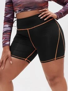 Quần short thể thao Plus Size Tương phản ràng buộc Khối Màu - màu đen - Xem 5