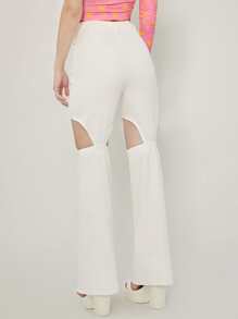 SHEIN High Waist Cut Out Flare Leg Trousers - White - View 2