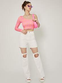 SHEIN High Waist Cut Out Flare Leg Trousers - White - View 1