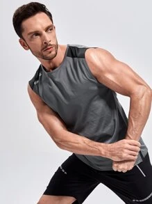 Manfinity Fitness 男友风男士拼色字母图案运动背心 - 彩色 - 查看 1