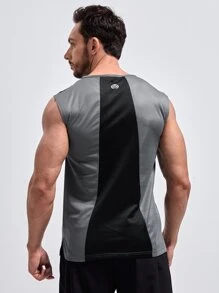 Manfinity Fitness 男友风男士拼色字母图案运动背心 - 彩色 - 查看 2