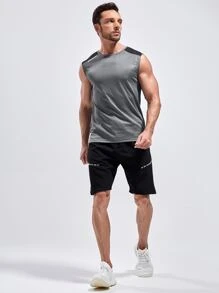 Manfinity Fitness 男友风男士拼色字母图案运动背心 - 彩色 - 查看 3