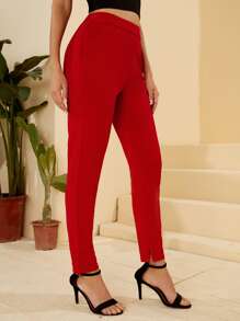 BizChic Slant Pocket Solid Skinny Trousers - Red - View 4