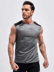 Manfinity Fitness 男友风男士拼色字母图案运动背心 - 彩色 - 查看 6