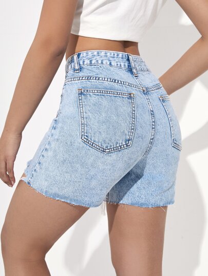 Short en jean taille haute à ourlet effiloché