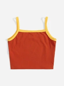 SHEIN Tank Tops & Camis Bé Gái Tương phản ràng buộc Slogan Ăn mặc đẹp - Màu Cam cháy - Xem 2
