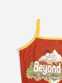 SHEIN Tank Tops & Camis Bé Gái Tương phản ràng buộc Slogan Ăn mặc đẹp - Màu Cam cháy - Xem 3