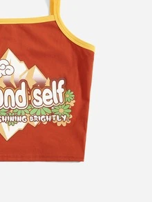 SHEIN Tank Tops & Camis Bé Gái Tương phản ràng buộc Slogan Ăn mặc đẹp - Màu Cam cháy - Xem 4