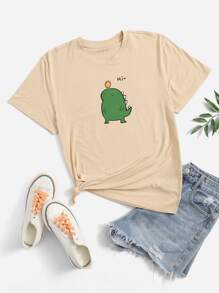 Áo thun nữ Hoạt hình Lá thư Giải trí - Màu Khaki - Xem 1