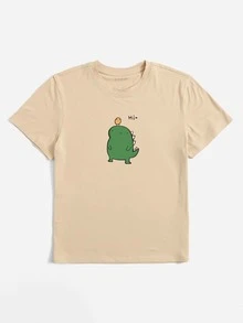 Áo thun nữ Hoạt hình Lá thư Giải trí - Màu Khaki - Xem 3