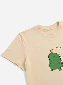 Áo thun nữ Hoạt hình Lá thư Giải trí - Màu Khaki - Xem 5