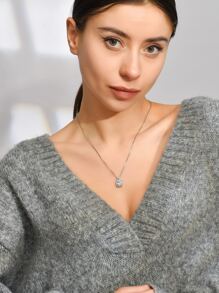 水鑽裝飾吊墜項鍊 - 銀色 - 查看 1