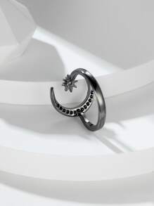 Vanel Moon & Star Decor Cuff Ring - Black - View 2