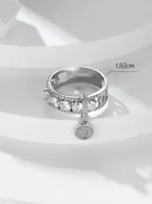 Vanel 1入組復古經典圓盤吊墜戒指，奢華女士珠寶戒指，送給妻子/派對禮物，週年紀念 - 銀色 - 查看 3