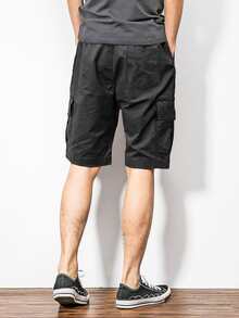 Manfinity Hypemode Hombres Shorts con bolsillo con solapa de cintura con cordón - Negro - Ver 2