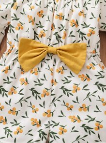 Baby Plant Print Flounce Sleeve Bow Front Romper - Multicolor - View 3