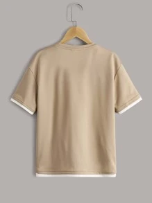 SHEIN 青少年男生字母圖形對比邊角上衣 - 卡其色 - 查看 2