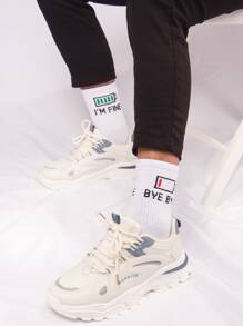 Men Slogan Graphic Crew Socks - White - View 1