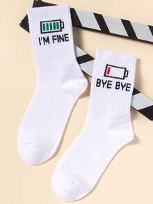 Men Slogan Graphic Crew Socks - White - View 2
