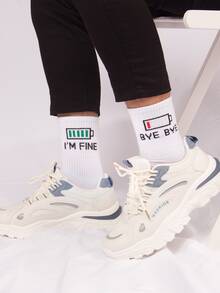 Men Slogan Graphic Crew Socks - White - View 3