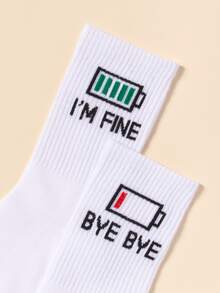 Men Slogan Graphic Crew Socks - White - View 4