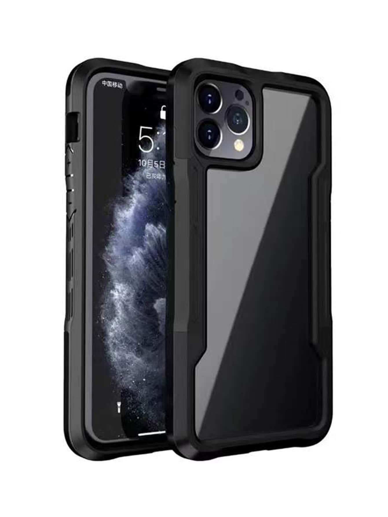 對比顏色邊框透明手機殼，適用於 iPhone 11、iPhone 13、iPhone 14 Pro Max - 黑色 - 查看 1