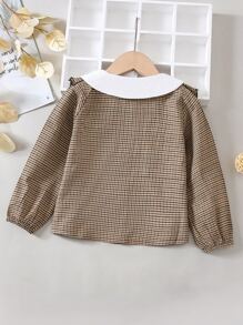 小女童格紋娃娃領荷葉邊燈籠袖襯衫