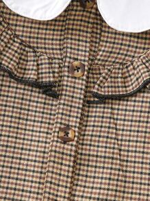 小女童格紋娃娃領荷葉邊燈籠袖襯衫