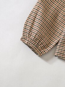 小女童格紋娃娃領荷葉邊燈籠袖襯衫