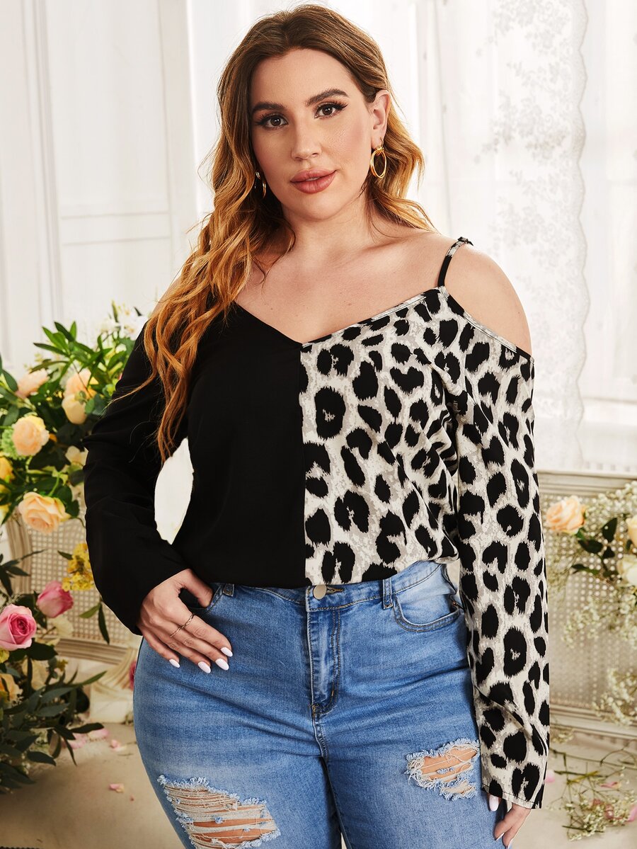 SHEIN Áo sơ mi Plus Size Báo Gợi cảm - Nhiều màu - Xem 1