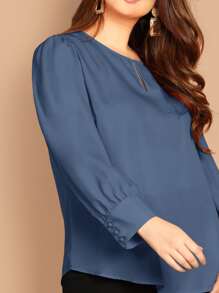 SHEIN Clasi Blusa con botón puño bajo curvo - Neblina azul - Ver 4