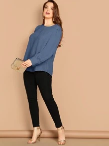 SHEIN Clasi Blusa con botón puño bajo curvo - Neblina azul - Ver 5