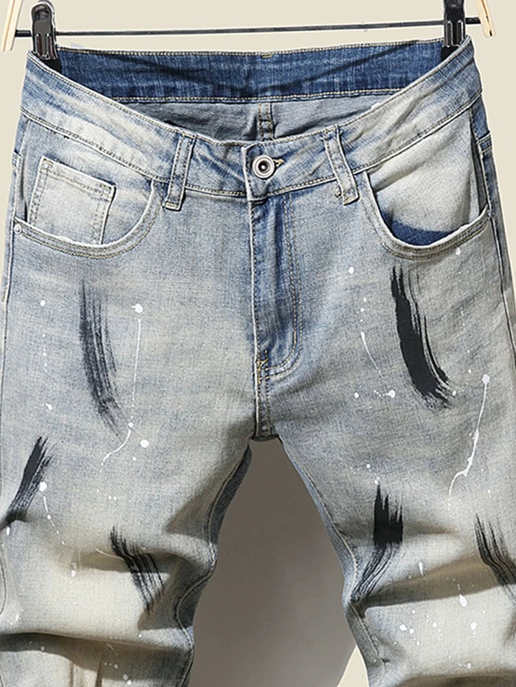 Manfinity uomo Jeans strappati dipingere Drip e con stampa pennellate - Lavaggio chiaro - Visualizzare 5