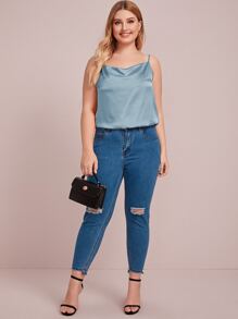 SHEIN BAE Plus Cowl Neck Satin Cami Top - Dusty Blue - View 4