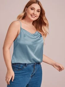 SHEIN BAE Plus Cowl Neck Satin Cami Top - Dusty Blue - View 5