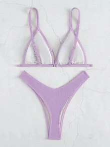 簡約高腰比基尼泳裝，適合夏季海灘 - 紫丁香色 - 查看 2