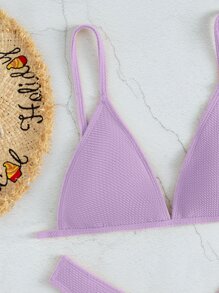 簡約高腰比基尼泳裝，適合夏季海灘 - 紫丁香色 - 查看 3